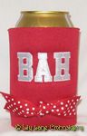 red and white sports fan koozie