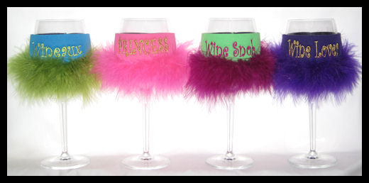 wine glass koozies with feathers