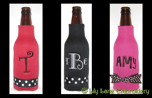 Longneck Beer Bottle Cooler with Polka Dot Ribbon