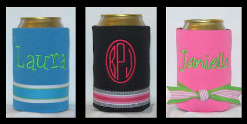 Preppy Striped Ribbon Can and Bottle Coolers